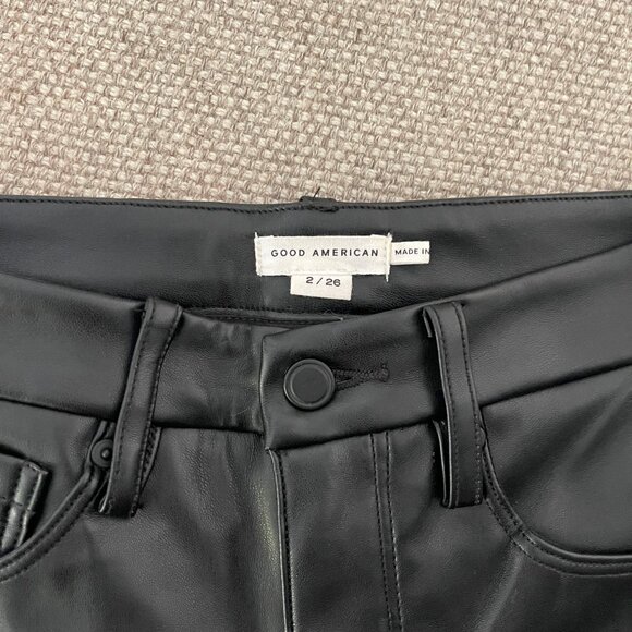 GOOD AMERICAN FAUX LEATHER PANTS BLACK SIZE 2/26 - Picture 3 of 4